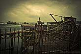 abandoned port with metal structure in colored photo